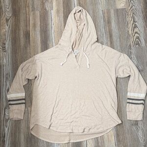 Market & Spruce Beige Hoodie with Gray Stripes